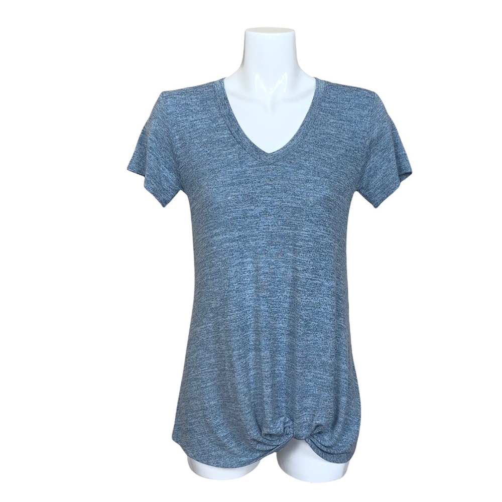 Bobi Los Angeles Revolve Blue Knit V Neck Knot Front Tee Small